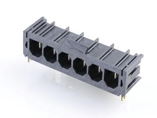 1720430606 - Super Sabre Right-Angle Header, 6 Circuit, Long Solder Tail with Board Lock, Complies with UL1977 Finger Proof Standards, Glow-Wire Capable