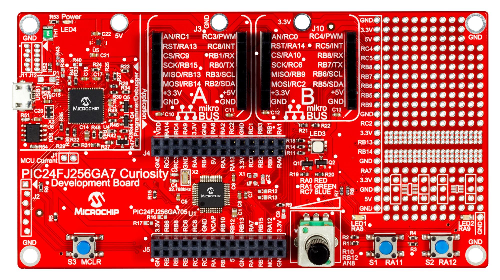 Development Board, PIC24FJ256GA7 eXtreme Low Power MCU, Integrated Programmer/Debugger