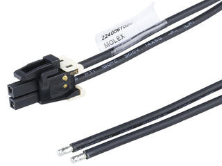 2240861024 - Mini-Fit Max-to-Pigtail Off-the-Shelf (OTS) Cable Assembly, Dual Row, Tin(Sn) Plating, 2 Circuits, 600.00mm Length, Black
