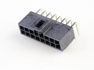 1053141716 - Nano-Fit Right-Angle Header, Through Hole, 2.50mm Pitch, Dual Row, 16 Circuits, 0.38µm Gold (Au) Plating, Black, Glow-Wire Capable, Tape and Reel