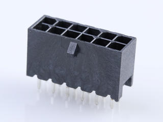 2068321203 - Micro-Fit+ Vertical Header, Through Hole, 3.00mm Pitch, Dual Row, 12 Circuits, 0.76µm Gold (Au) Plating, Glow-Wire Capable, Black, Tray