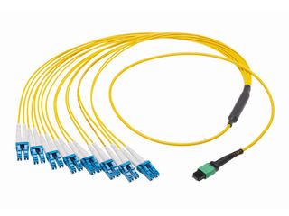 1062836381 - QSFP-DD MPO-to-(8) LCD Uniboot Jumper Cable Assembly, 9/125µm, 3.00mm, Singlemode, 16 Fiber, 3.0m Length, Yellow Cable