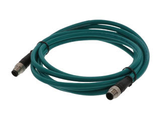1200490417 - Micro-Change (M12) Double-Ended Cordset, 4 Poles, D-Coded, Male (Straight) to Male (Straight), 24 AWG, Teal PVC Cable, 1.0m (3.28') Length