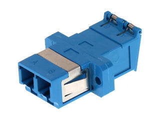 1061271300 - LC/UPC Adapter, Duplex, Singlemode, Blue Body, Ceramic Alignment Sleeve, with Flange, Snap and Screw Mount, Metal Mounting Plate, One Side Plastic Shutter, SC Footprint