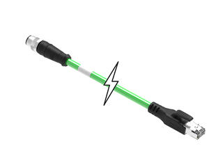 1201080522 - Micro-Change (M12) to Standard RJ-45 Double-Ended Cordset, 4 Poles, D-Coded, Male (Straight) to Male RJ-45 (Straight), 22 AWG, Green Shielded TPU Cat5e Cable, 2.0m (6.56') Length