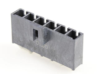 2002411136 - Mega-Fit Vertical Header, Single Row, 5.70mm Pitch, 6 Circuits, 0.76µm Gold (Au) Plating, UL 94V-0, Glow-Wire Capable, Tray, Black