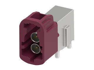 2082460203 - High-Speed FAKRA Mini (HFM) Dual-Stack Header, 2x1, Right-Angle, Through Hole, Key D, Claret Violet, 50 Ohms