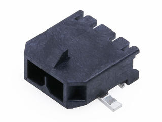 2189890200 - Micro-Fit+ Right-Angle Header, Surface Mount, 3.00mm Pitch, Single Row, 2 Circuits, Matte Tin (Sn) Plating, Glow-Wire Capable, Solder Nail, Black